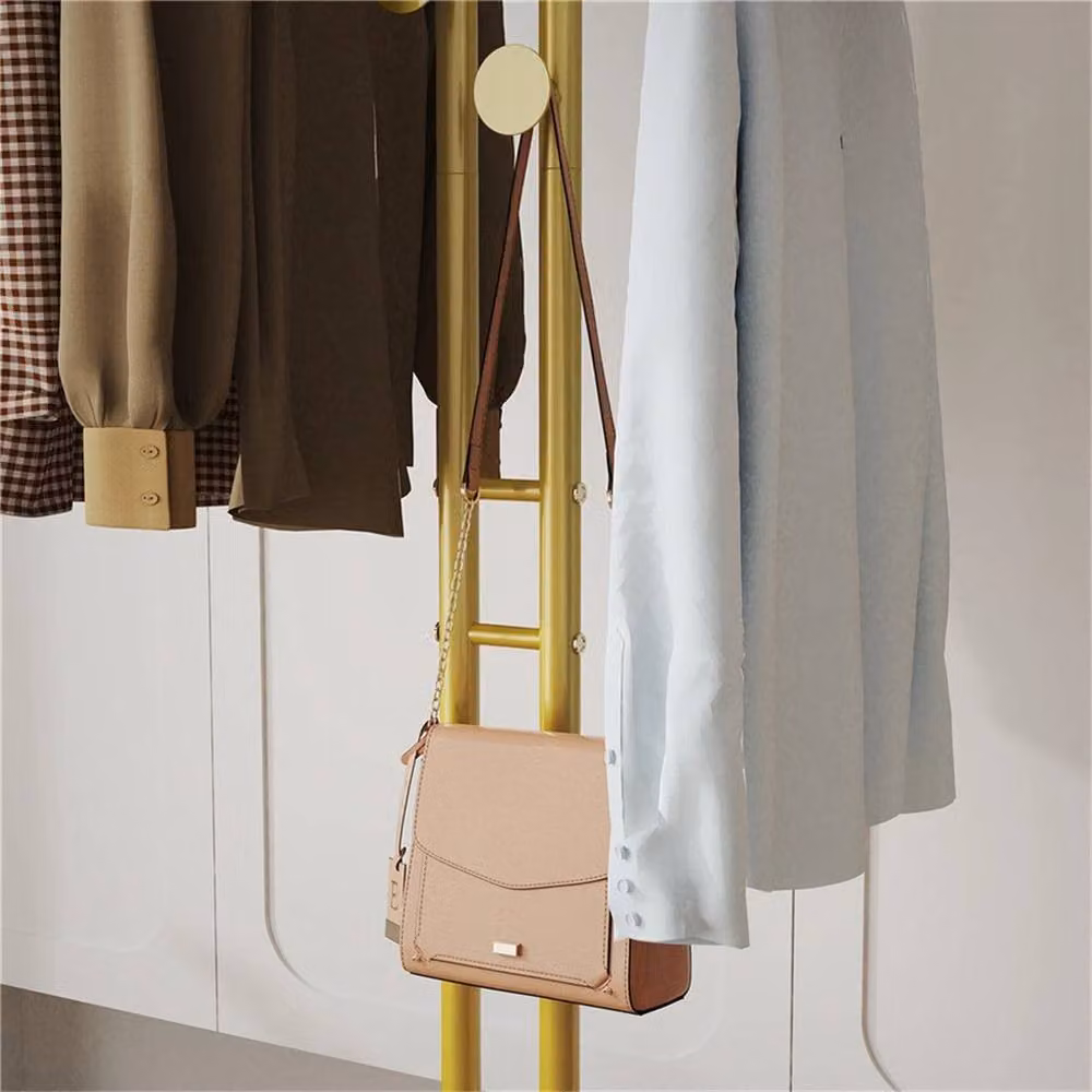 FORGEVIO Gold Double Pole Garment Rack Coat Stand with White Marble Base – 3