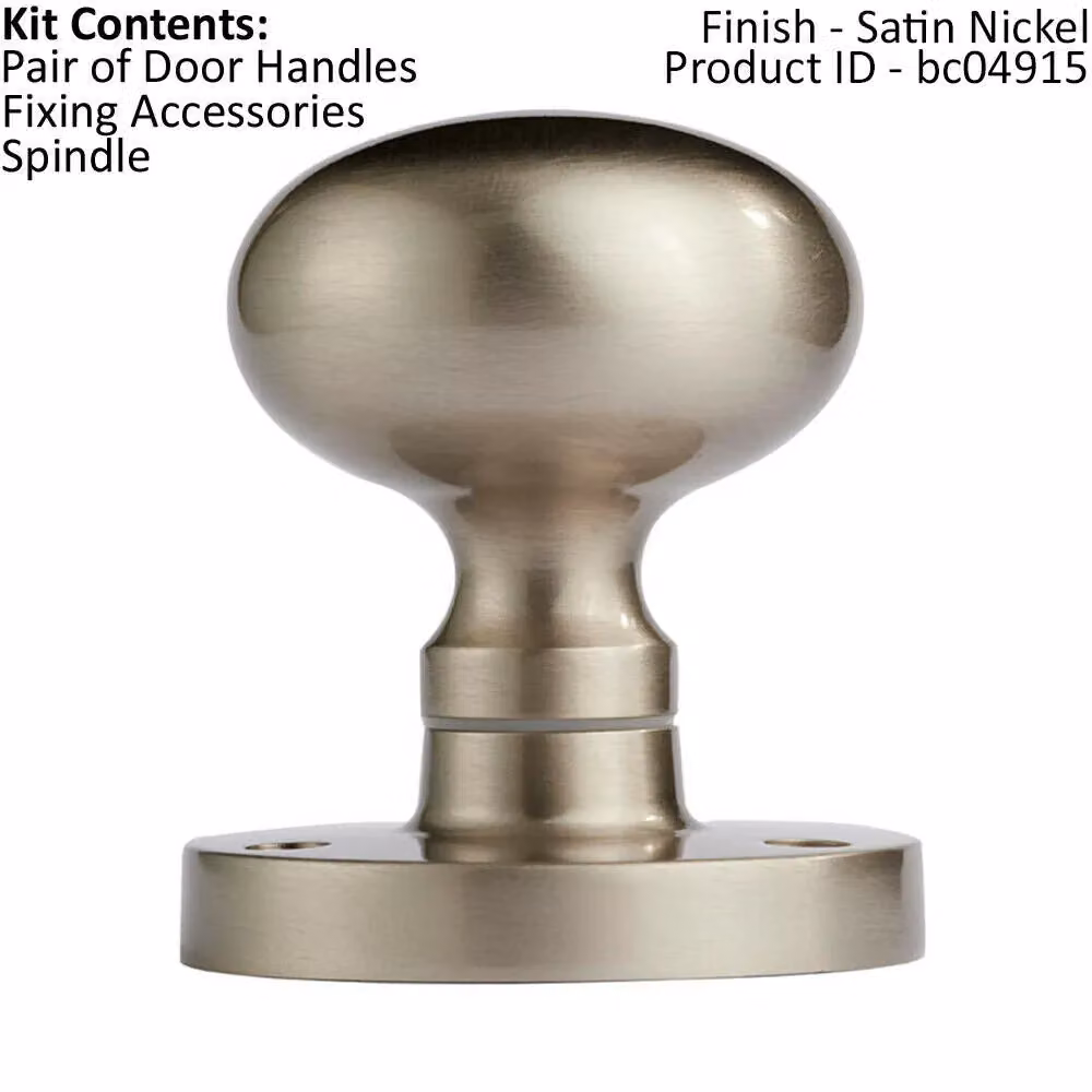 Loops Pair of Mushroom Mortice Door Knobs, Half Sprung, 52mm Diameter, Satin Nickel – 2