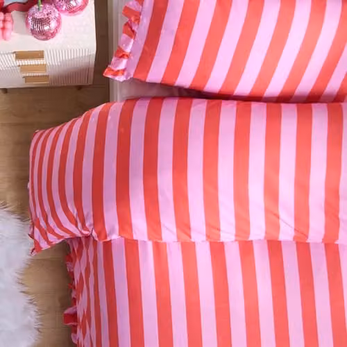 OHS Striped Reversible Single Duvet Cover and Pillowcase Set in Pink and Red, W/D/H: 135 x 200 cm, Pillowcase: 50 x 75 cm – 2