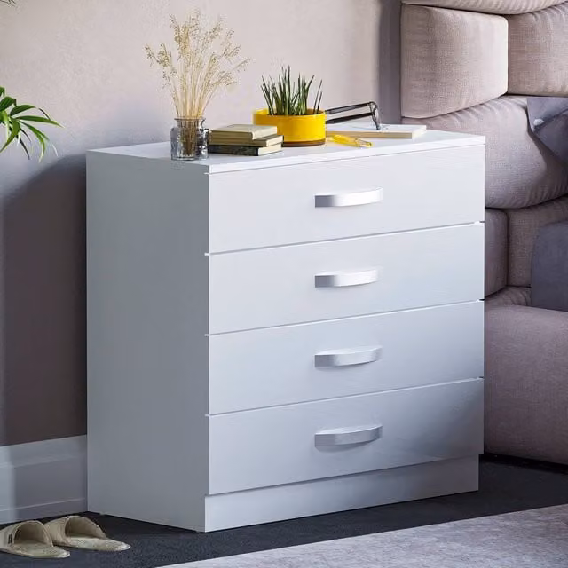 HD Designs Hulio 4 Drawer Chest of Drawers in White Glossy Finish – 1