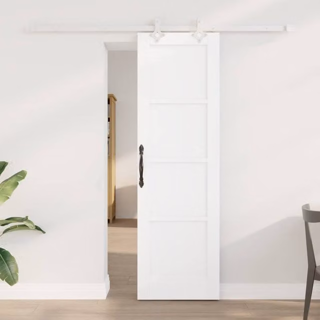 Berkfield Home Minimalist White Lacquered Solid Pine Sliding Door with Hardware Set W: 61 cm, H: 198.5 cm