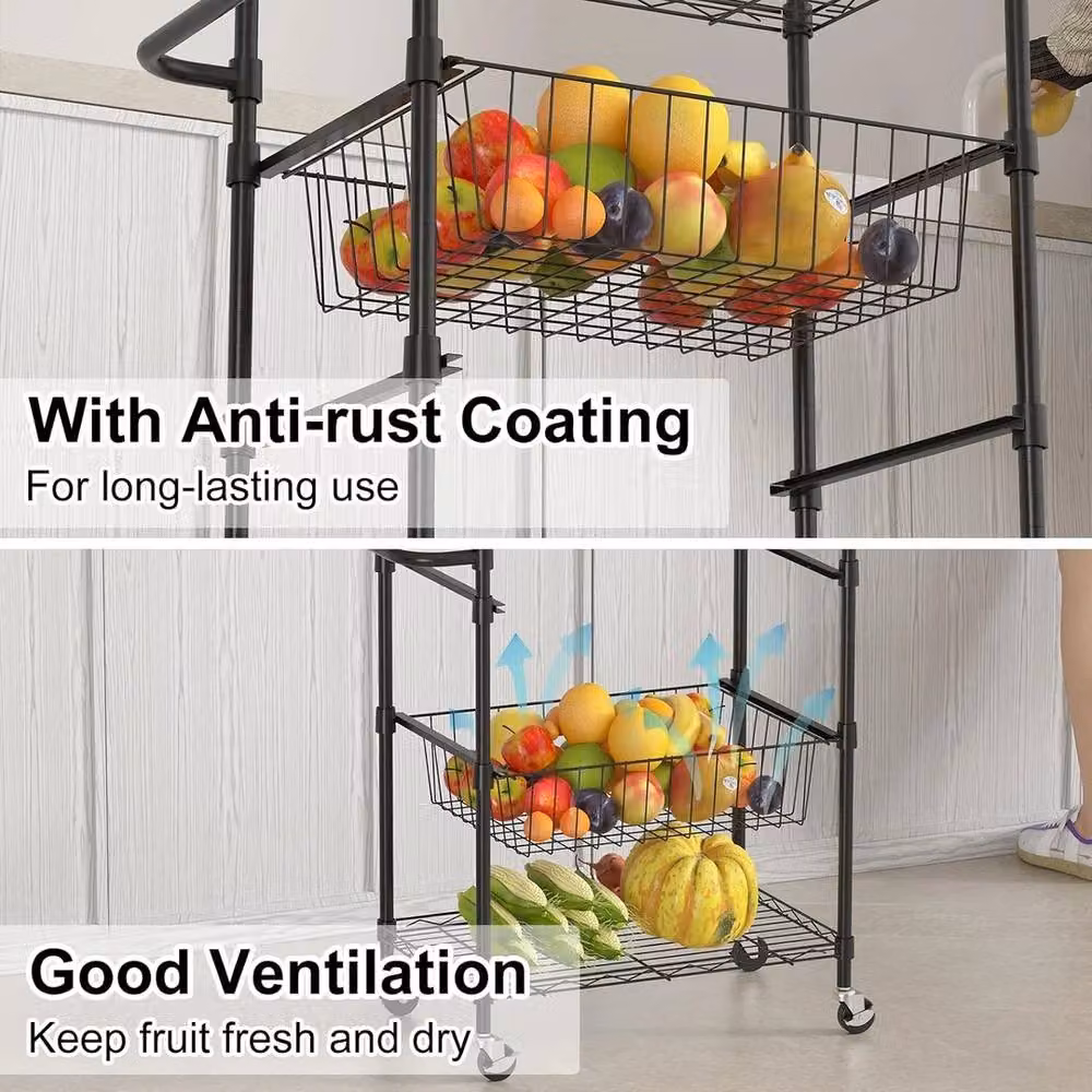 Havendro Heavy Duty 4 Tier Metal Rolling Utility Cart with Handle in Black – 3