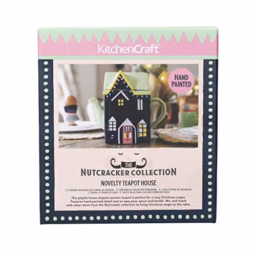 KitchenCraft The Nutcracker Collection Ceramic Teapot House in Blue, Multicolour and Green, 1.2 l – 7