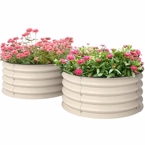 Outsunny Set of 2 Galvanised Steel Raised Garden Beds in White, W/D/H: 60 x 60 x 30 cm