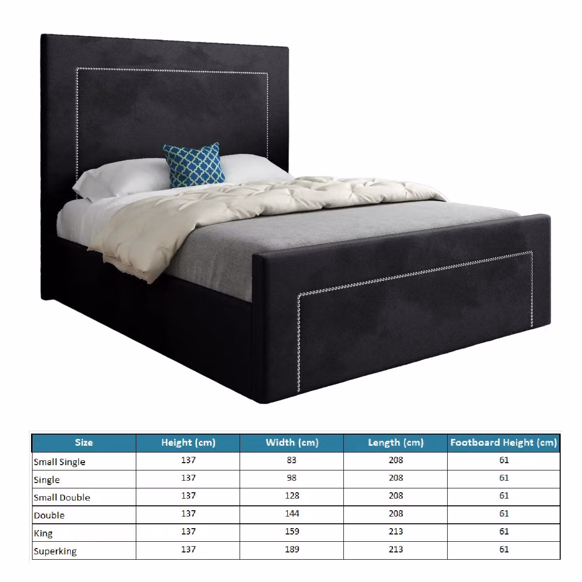 Casani Lucca Upholstered Velvet Bed Frame in Black, W/D/H: 120 x 200 x 137 cm – 4