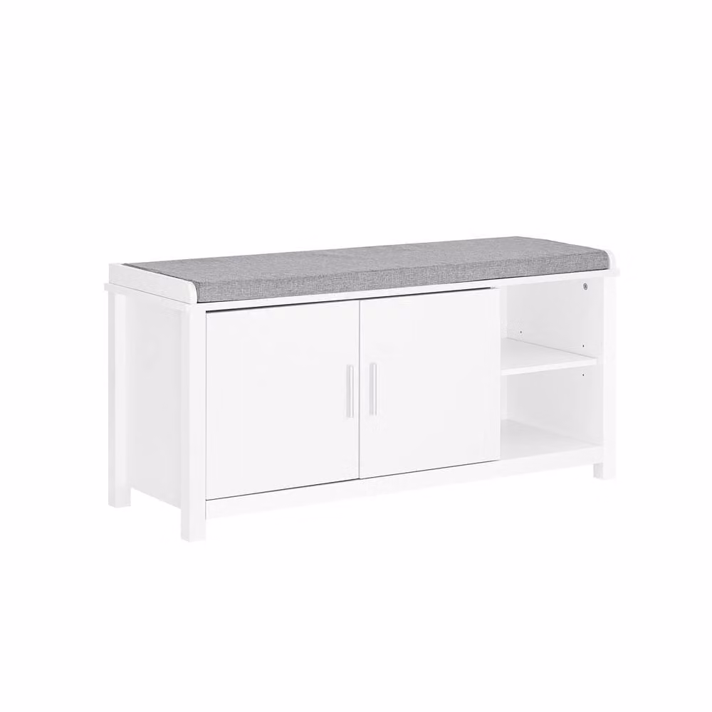 SoBuy Modern Shoe Cabinet Bench with Grey Fabric Cushioned Seat in White – 2