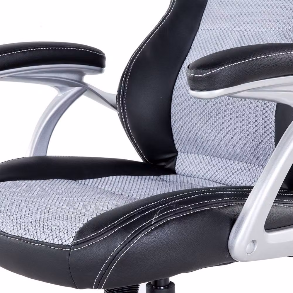 Wyld and Coco Ergonomic Grey Mesh and Faux Leather Office Chair with Headrest and Armrests – 3