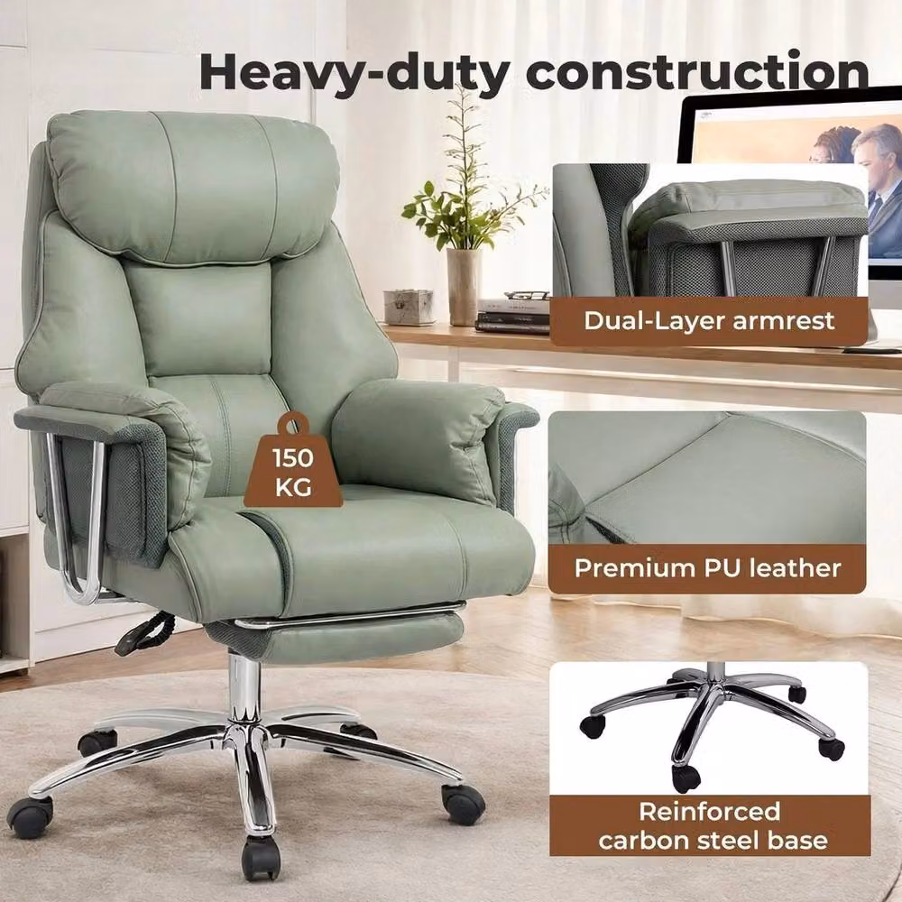 FORGEVIO Modern Green Synthetic Leather Executive Office Chair with Headrest and Armrests – 2