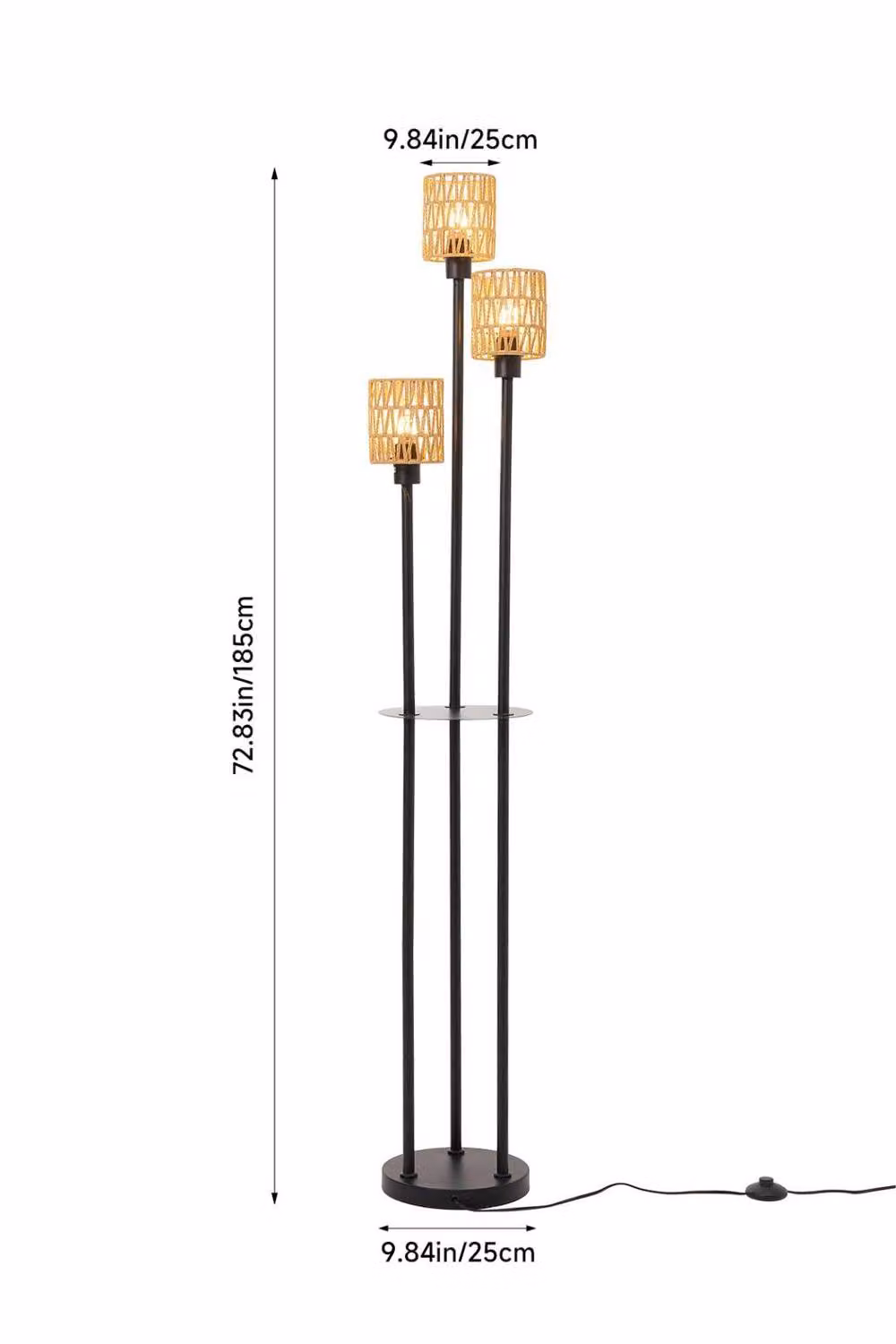 Living and Home Modern Rattan and Wood Floor Lamp with Metal Frame in Beige and Black – 2