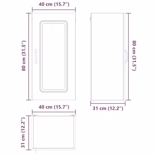 vidaXL Modern White Wall-Mounted Kitchen Wall Unit with Hinged Doors, W/D/H: 40 x 31 x 80 cm