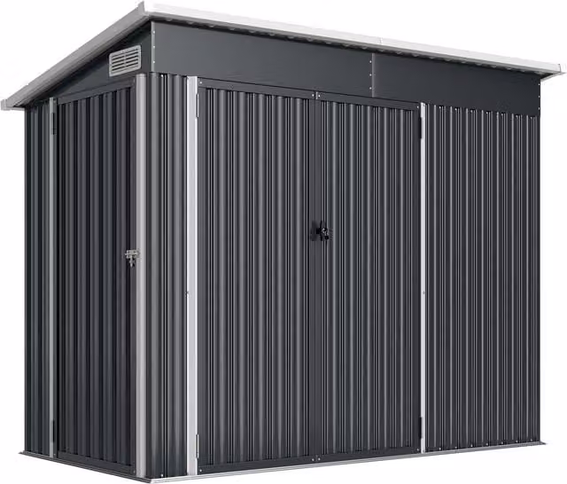 Outsunny Metal Pent Garden Storage Shed in Dark Grey with Lockable Double Doors and Side Vents