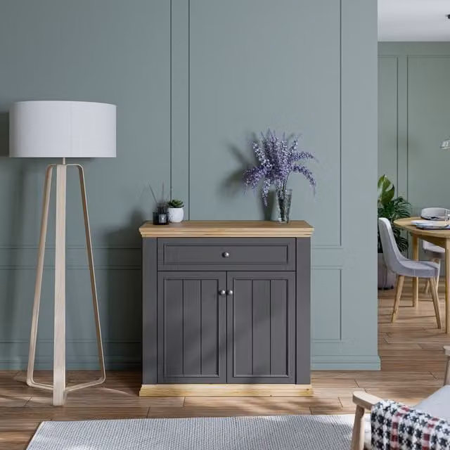 Furniture To Go Pontypool 2 Door 1 Drawer Small Sideboard in Wolfram Grey and Mauvella Oak