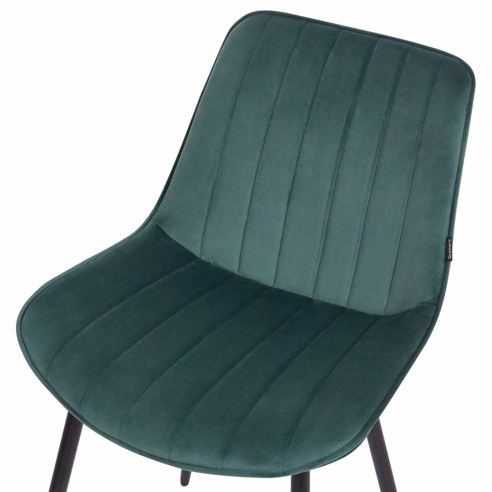 Wyld and Coco Set of 2 Emerald Green Velvet Armless Dining Chairs with Black Metal Legs – 4