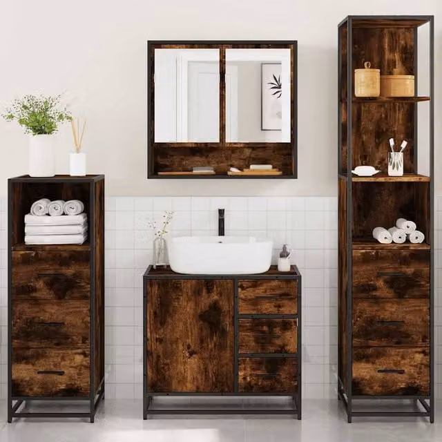 Berkfield Home 4-Piece Industrial Bathroom Furniture Set in Smoked Oak Brown