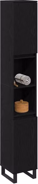 Berkfield Home Modern Black Oak Bathroom Cabinet with Hinged Doors and Open Shelf, W/D/H: 30 x 30 x 190 cm