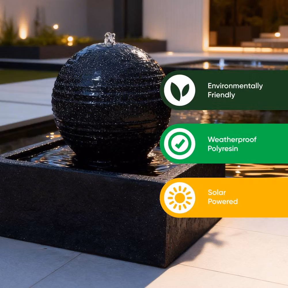 Gardenwize Solar Black Granite Finish Water Feature with Rechargeable Battery Back Up, W/D/H: 36.5 x 36.0 x 36.5 cm – 4