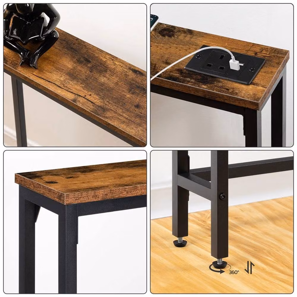 Nordara Black and Brown Charging Station Console Table for Hallways, W/D/H: 120 x 15 x 79.5 cm – 5