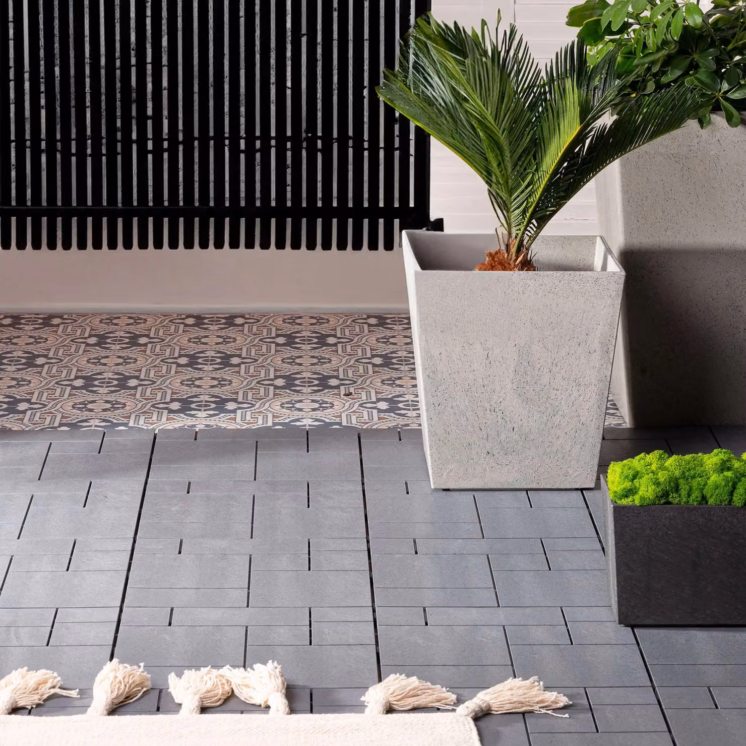 Nicoman Pack of 40 Cosmopolitan Interlocking Mosaic Garden Patio Deck Tiles, Light Grey – 6