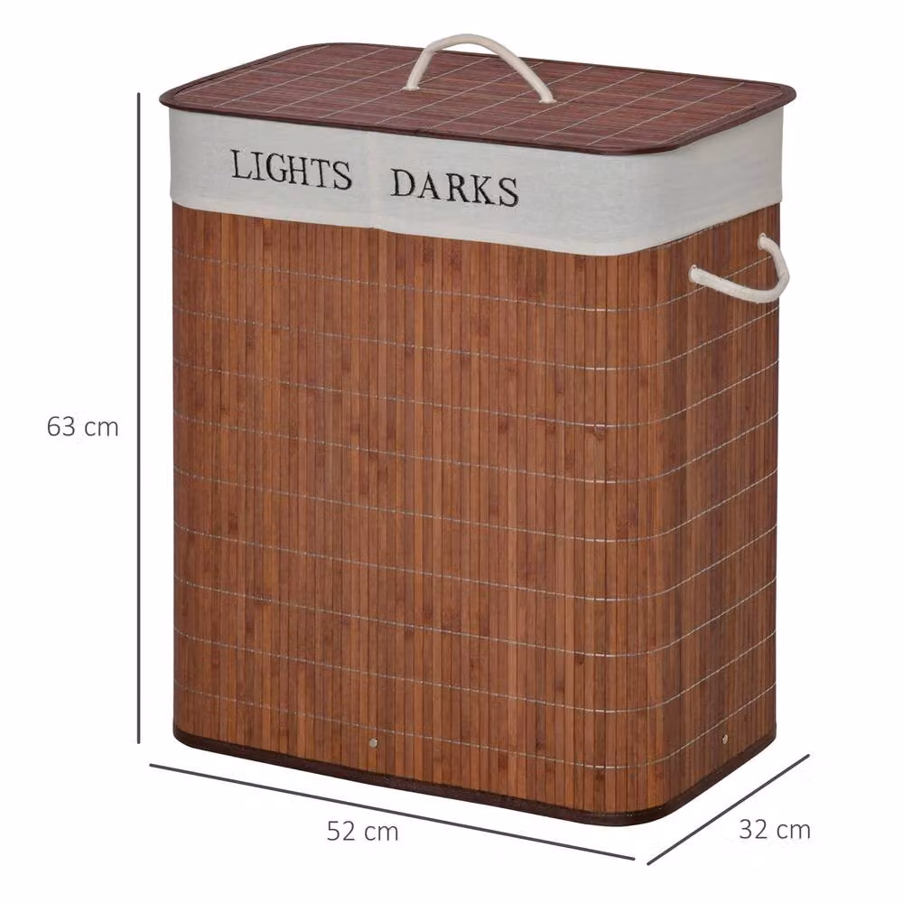 STILVORA 100L Two-Section Bamboo Laundry Basket with Lid and Handles, Brown – 3
