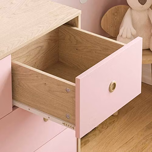 Junior Vida Neptune Set of 2 5-Drawer Chests for Childrens Bedrooms in Pink and Oak – 3