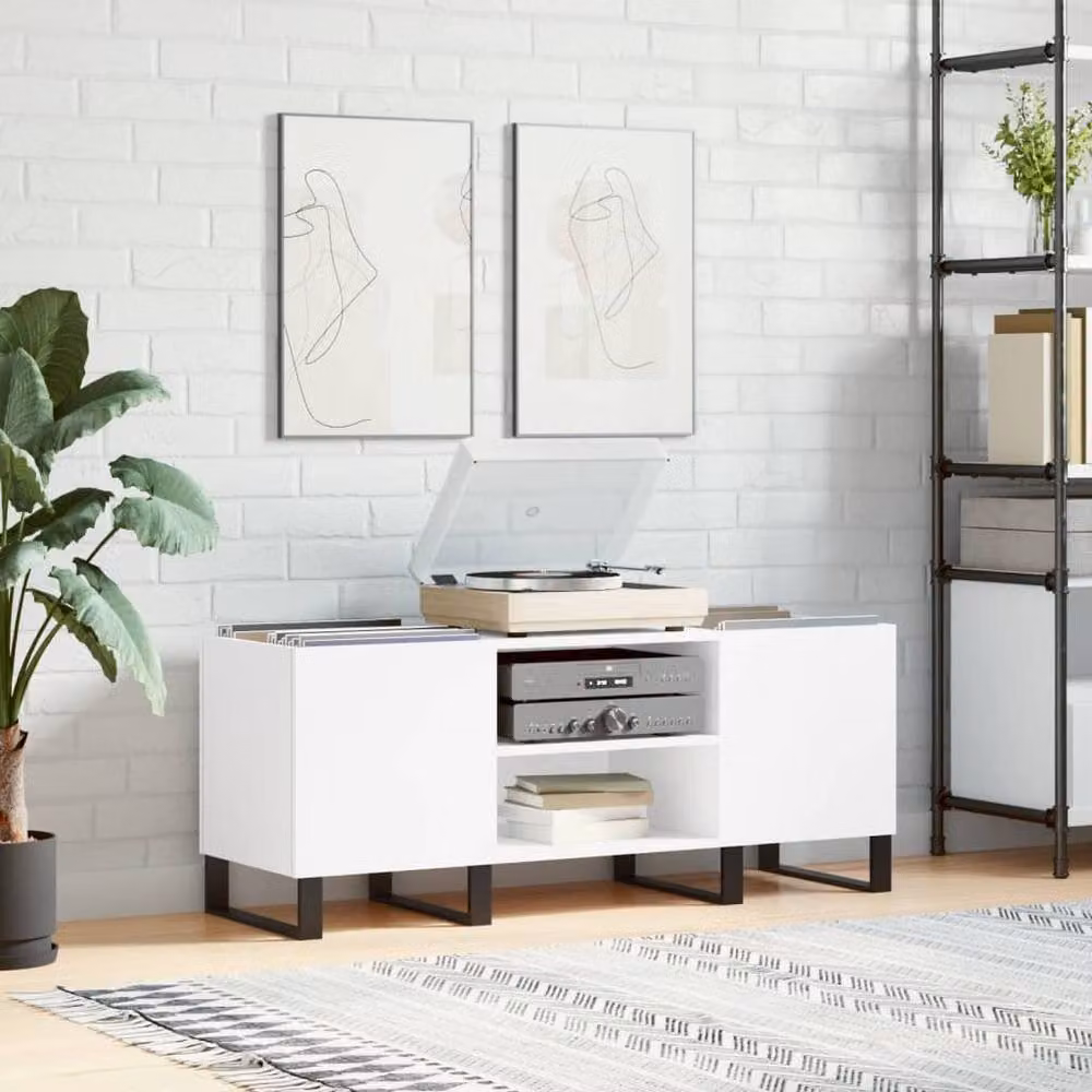 Berkfield Home Record Cabinet in White, W/D/H: 121 x 38 x 48 cm – 2