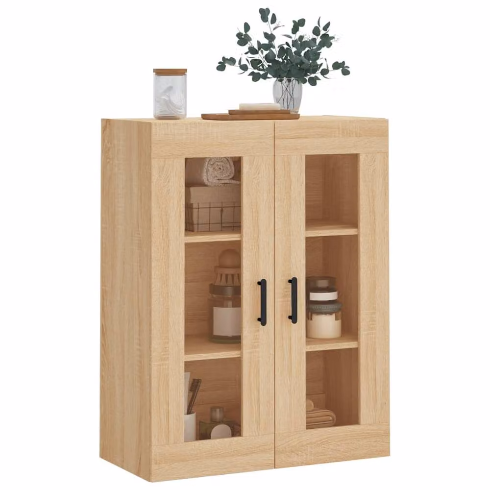 Berkfield Home Sonoma Oak Wall Mounted Cabinet with Glass Doors in Brown, W: 69.5 cm, D: 34 cm, H: 90 cm – 3