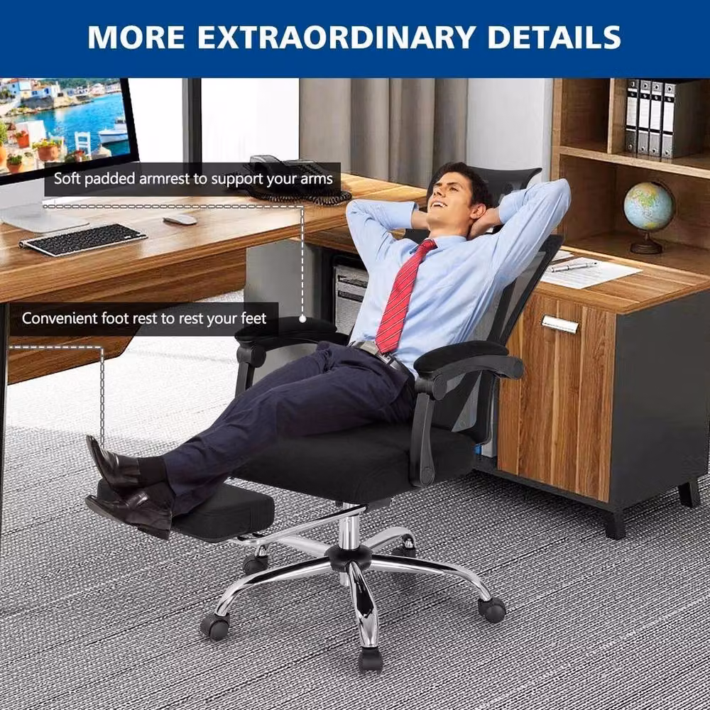 NESTLUNE Comfort Executive Office Chair in Black with Headrest and Height Adjustment – 3