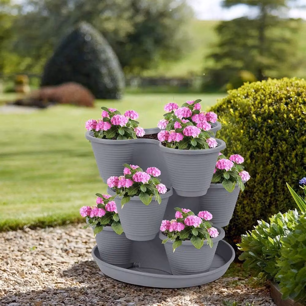 KORVIXA 3 Tier Charcoal Vertical Stackable Garden Planter Tub in Grey – 4