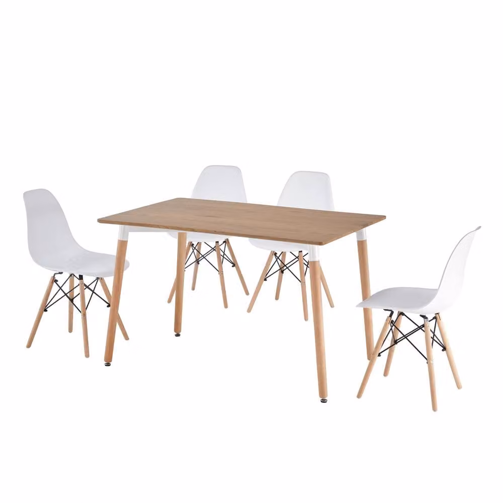 Comfy Living Ltd 5 Piece Dining Set with Oak Wooden Rectangular Table and 4 White Chairs with Metal Detailing in Light Oak – 2