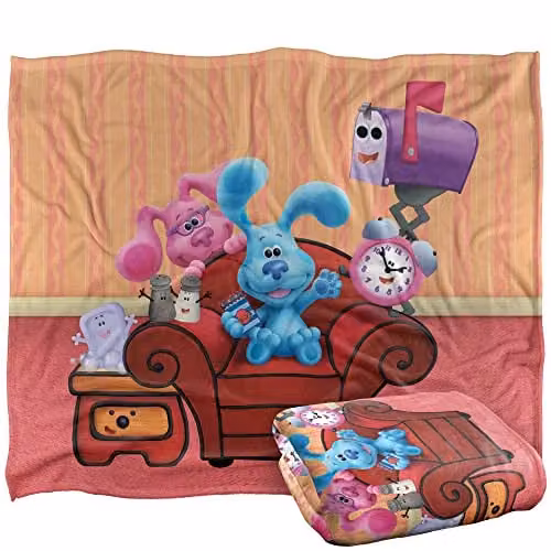 LOGOVISION Blue's Clues Character Group Super Soft Fleece Throw Blanket, Blue and White, W/D/H: 152 x 127 cm