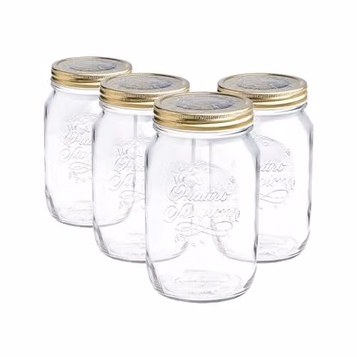 Bormioli Rocco Quattro Stagioni Glass Preserving Jars with Airtight Screw Lids, Transparent, 1 l, Pack of 4