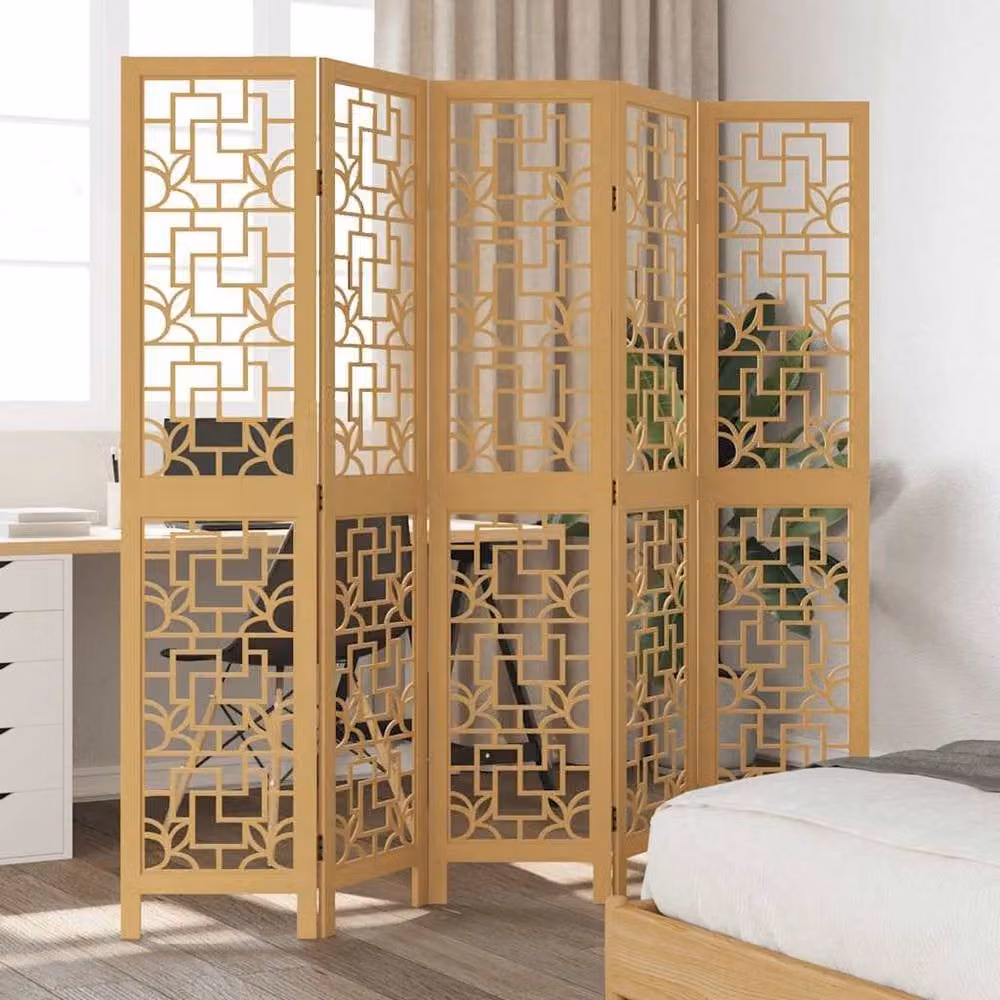 Berkfield Home 5-Panel Brown Solid Paulownia Wood Room Divider – 2