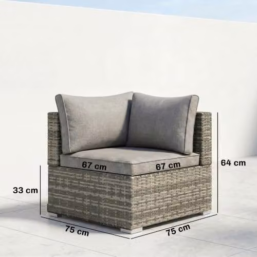 Outsunny L-Shape Grey Polyrattan Garden Corner Sofa with Upholstered Cushions – 2