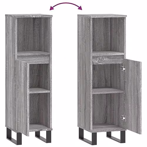 vidaXL Grey Sonoma Bathroom Cabinet with Hinged Doors and Open Shelf, W/D/H: 30 x 30 x 100 cm – 2