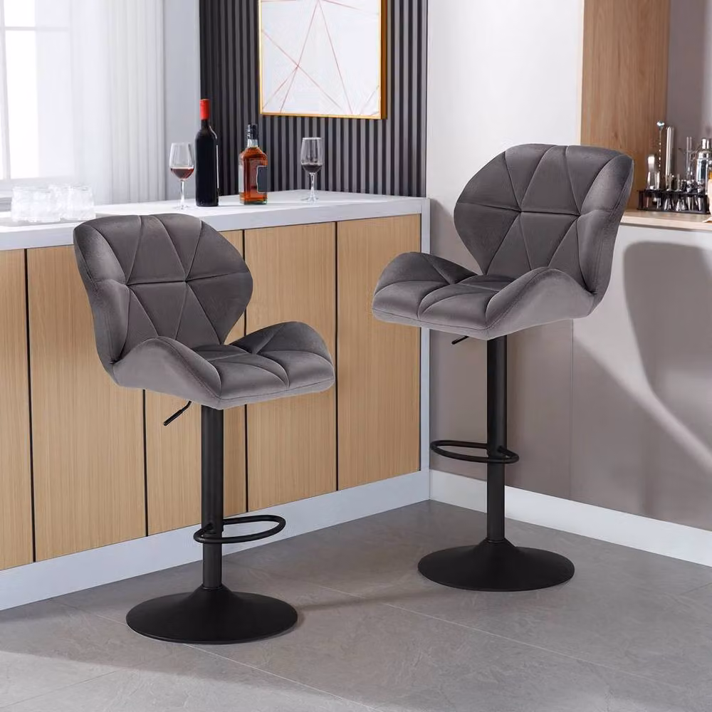 SPETLEK Set of 2 Modern Dark Grey Velvet Upholstered Bar Stools – 3