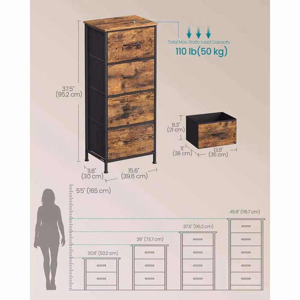 The Bazaarist 4 Drawer Fabric Storage Chest in Brown and Black – 2