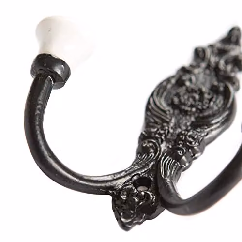 Hammer and Tongs Ornate Double Ceramic Coat Hook in White and Black, Pack of 5, W: 10.0 cm, H: 11.5 cm – 3