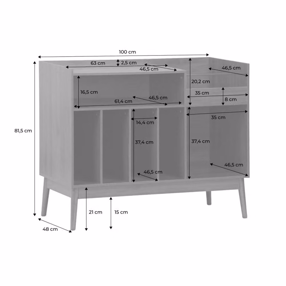 Sweekeek Vintage Vinyl Record Cabinet with Dividers in Dark Brown, W: 100 cm, H: 81.5 cm, D: 48 cm – 2