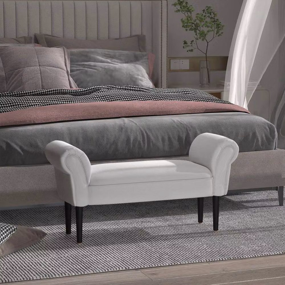 KORVIXA Grey Fabric Upholstered Small Window Seat and Shoe Bench – 2
