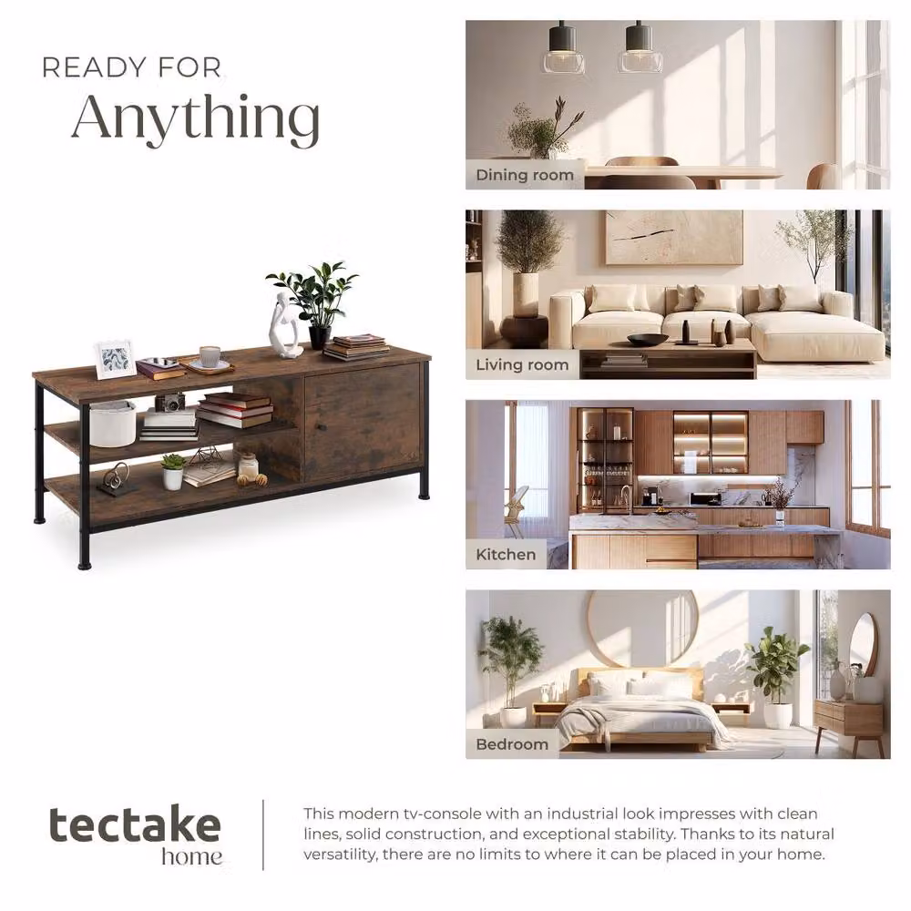 tectake Durban TV Stand in Brown Oak with Metal Accents, Width: 110 cm – 6