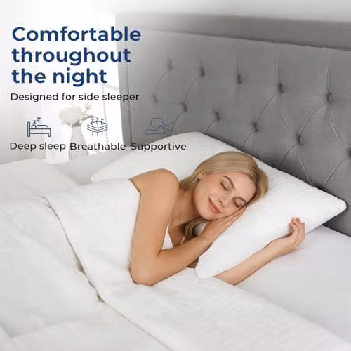 Lavio Cooling Adjustable Shredded Memory Foam Side Sleeper Pillow with Removable Bamboo Fibre Cover, White, W: 74 cm, D: 48 cm – 3