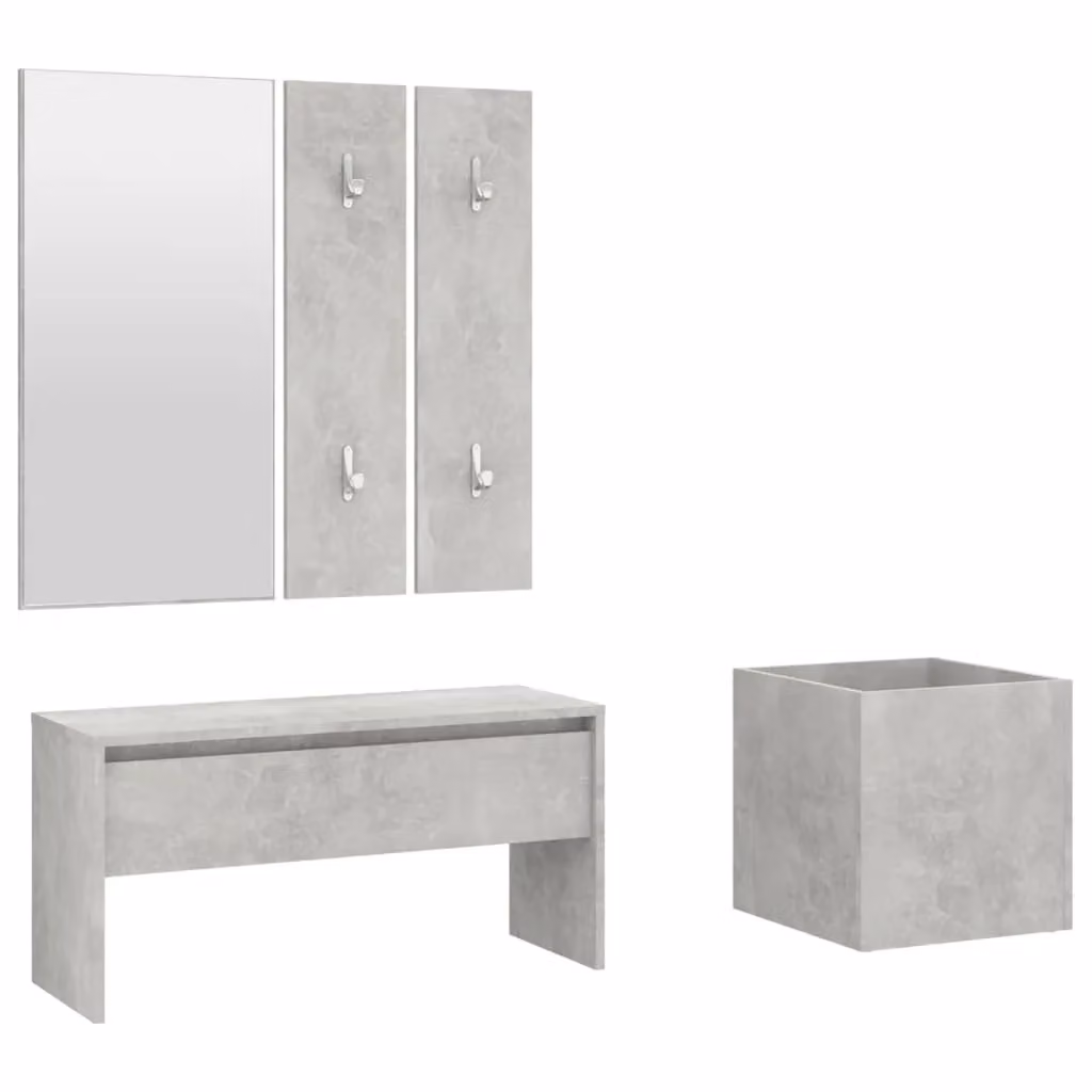 Berkfield Home Modern Hallway Furniture Set in Concrete Grey featuring Bench, Mirror and Wall Rack – 2