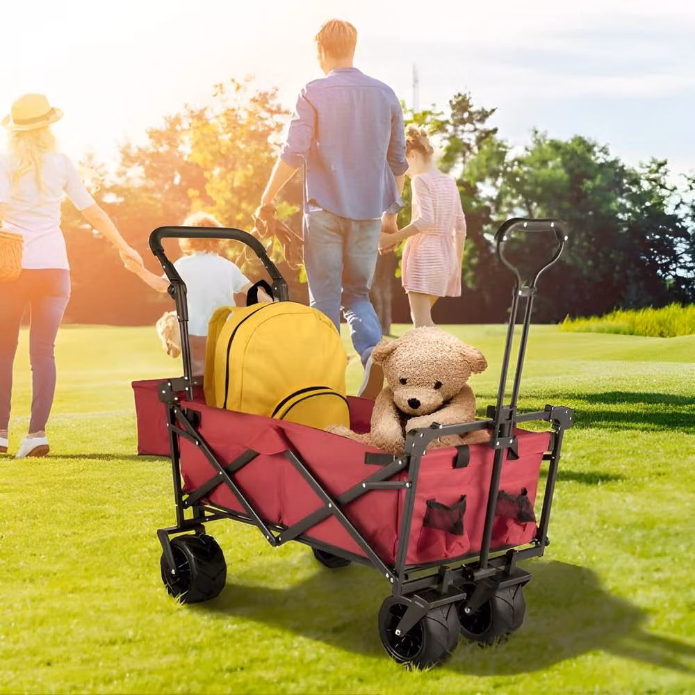 VEVOR Foldable Trolley with Adjustable Handle and Removable Canopy, Red – 8
