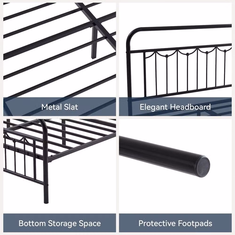 FORGEVIO Double-Metal Cot Bed Frame with Headboard, Footboard and Slatted Base, Black, W/D/H: 120 x 60 cm – 2