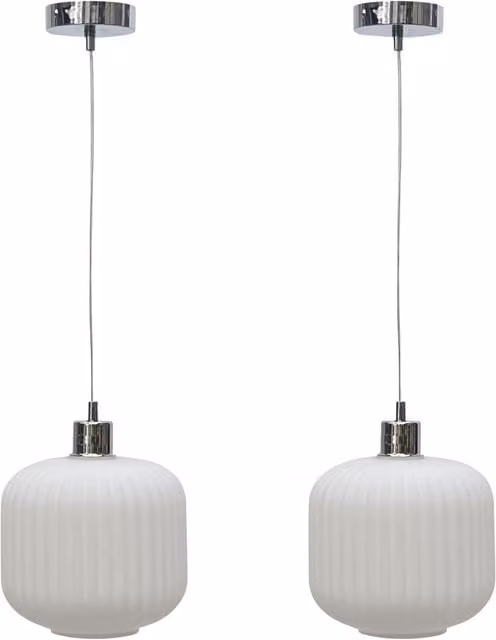 First Choice Lighting Bento Set of 2 Suspended Pendant Lights with White Ribbed Glass and Chrome Fittings – 1