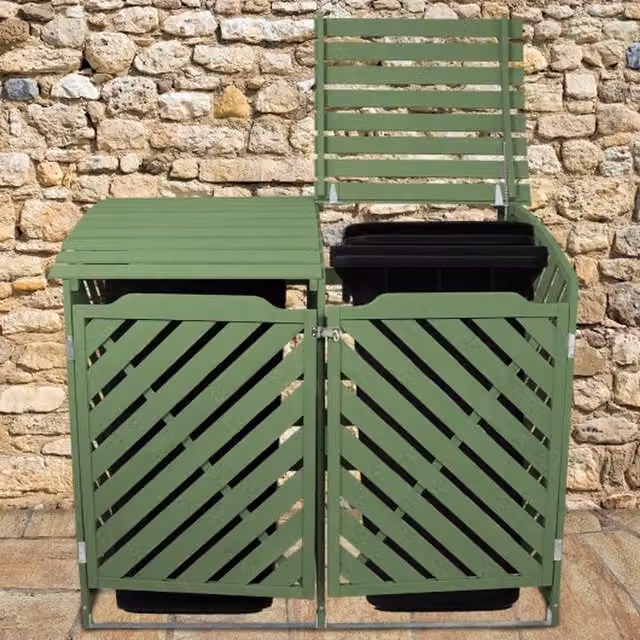 Monstershop Sage Green Double Wheelie Bin Storage Wood