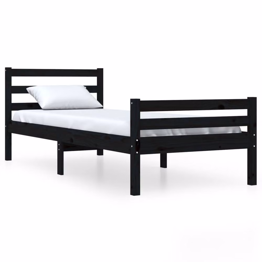 Berkfield Home Beautiful Black Solid Pine Wood Bed Frame W/D/H: 205.5 x 100 x 69.5 cm – 3