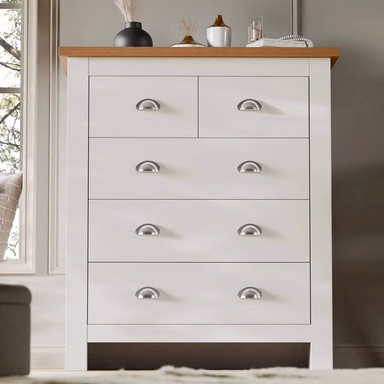 DHS 5 Drawer Shaker Chest of Drawers in White or Grey, H: 102 cm, W: 75 cm, D: 42 cm