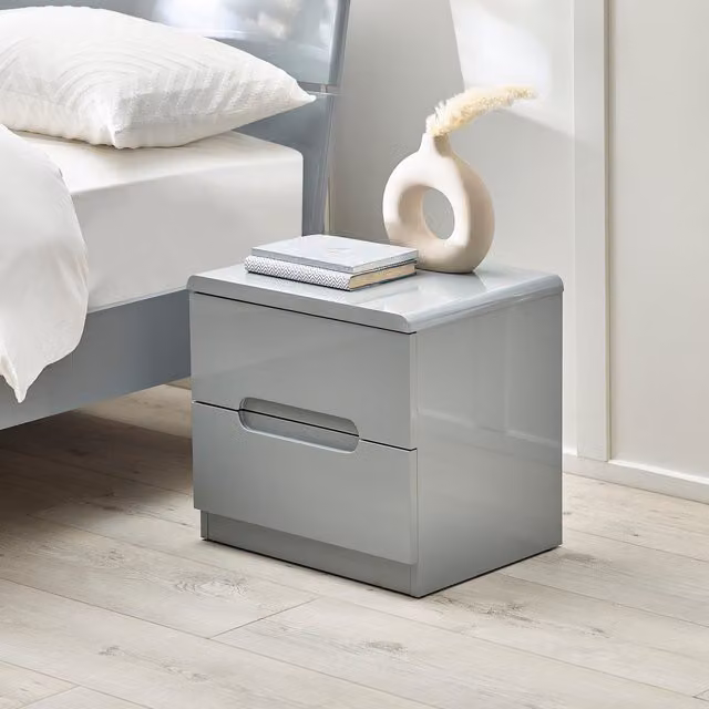 Julian Bowen Manhattan 2 Drawer Grey High Gloss Bedside Table