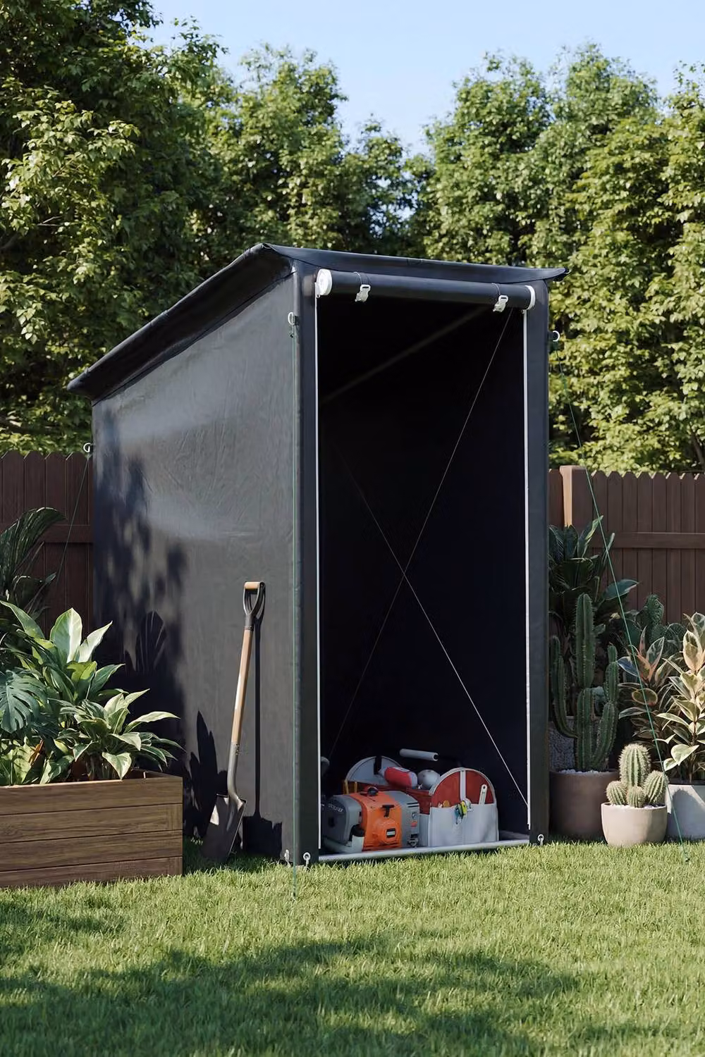 Garden Sanctuary Grey Pent Outdoor Garden Storage Shelter with Window, W/D/H: 91.44 x 91.44 x 190 cm – 2